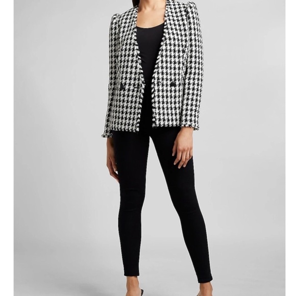 Express Tweed Houndstooth Puff Sleeve Blazer - Picture 3 of 10